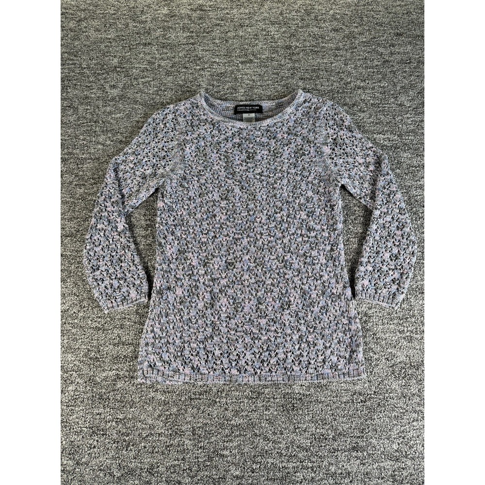 Jones New York Collection Sweater Womens Small Multicolor Crochet Round Neck